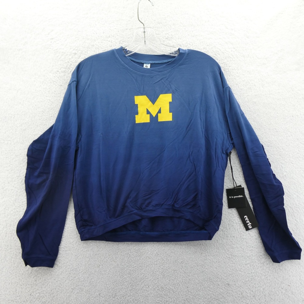 Certo Shirt Womens Medium Michigan Wolverines Ombre Blue Long‎ Sleeve Crewneck M